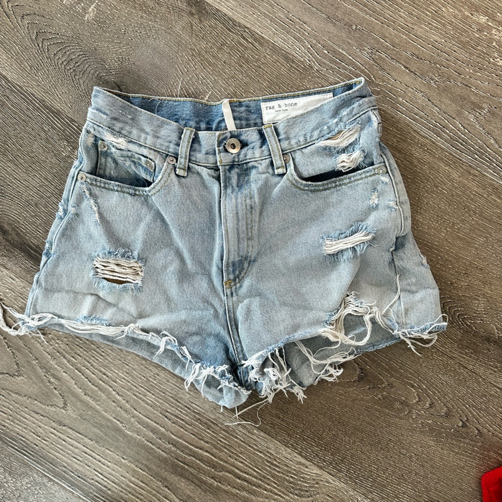 rag & bone Blue Jean Shorts Distressed High-Waisted